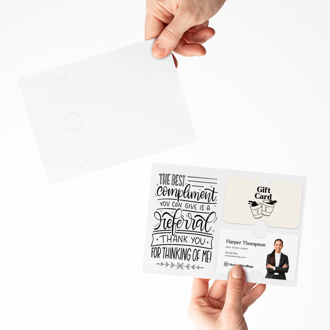 Set of "The Best Compliment You Can Give is a Referral" Gift Card & Business Card Holder Mailer | Envelopes Included | M16-M008