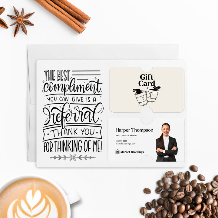 Set of "The Best Compliment You Can Give is a Referral" Gift Card & Business Card Holder Mailer | Envelopes Included | M16-M008