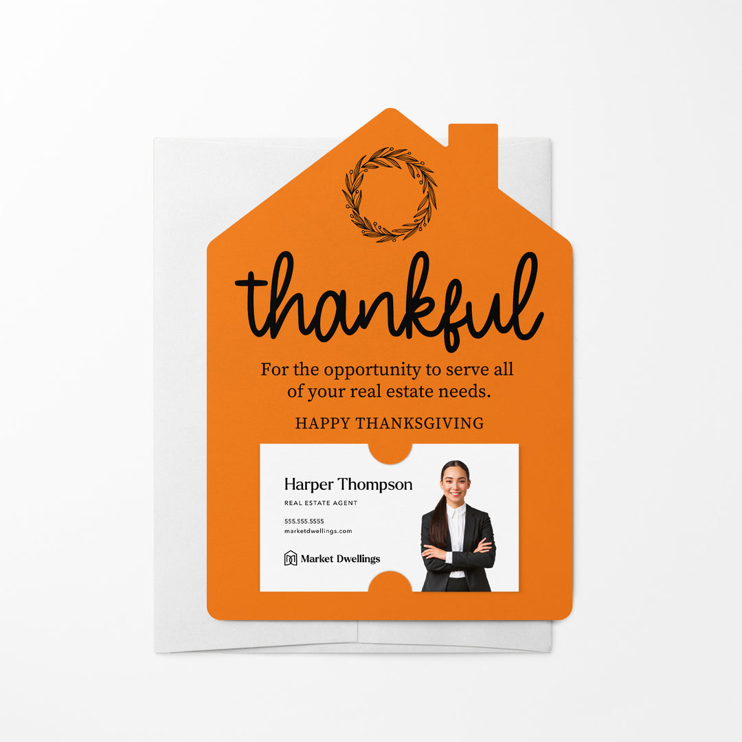 Set of Thankful Real Estate Thanksgiving Mailers | Envelopes Included | M17-M001 Mailer Market Dwellings CARROT