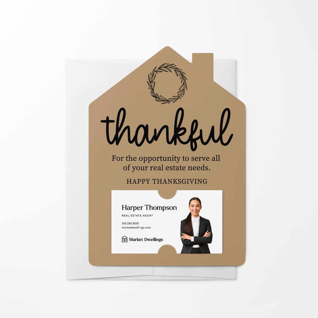 Set of Thankful Real Estate Thanksgiving Mailers | Envelopes Included | M17-M001 Mailer Market Dwellings KRAFT