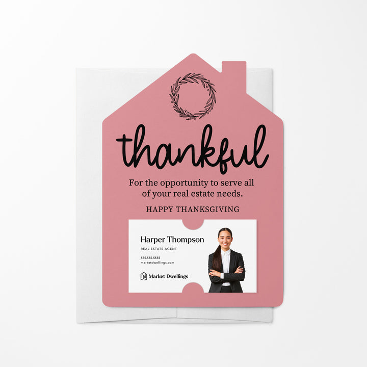 Set of Thankful Real Estate Thanksgiving Mailers | Envelopes Included | M17-M001 Mailer Market Dwellings LIGHT PINK