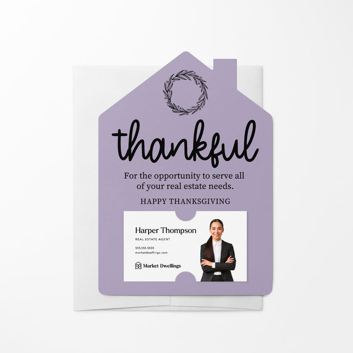 Set of Thankful Real Estate Thanksgiving Mailers | Envelopes Included | M17-M001 Mailer Market Dwellings LIGHT PURPLE