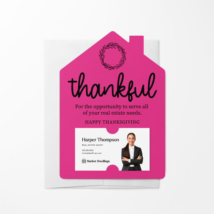 Set of Thankful Real Estate Thanksgiving Mailers | Envelopes Included | M17-M001 Mailer Market Dwellings RAZZLE BERRY