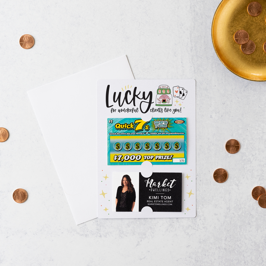 Set of Lucky For Wonderful Clients Like You! Scratch-Off Lotto Mailers | Envelopes Included | M17-M002 Mailer Market Dwellings   