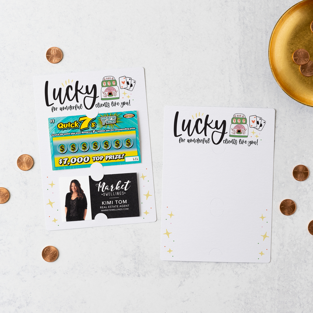 Set of Lucky For Wonderful Clients Like You! Scratch-Off Lotto Mailers | Envelopes Included | M17-M002 Mailer Market Dwellings   
