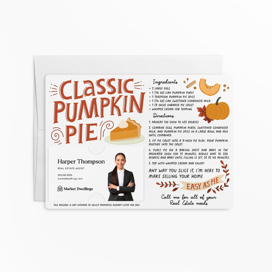 Set of "Classic Pumpkin Pie" Real Estate Recipe Cards | Envelopes Included | M17-M004 Mailer Market Dwellings