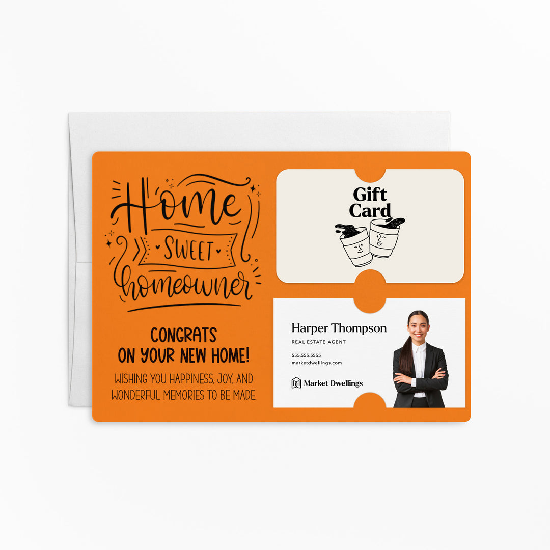 Set of "Home Sweet Homeowner Closing Day" Gift Card & Business Card Holder Mailer | Envelopes Included | M17-M008 Mailer Market Dwellings CARROT