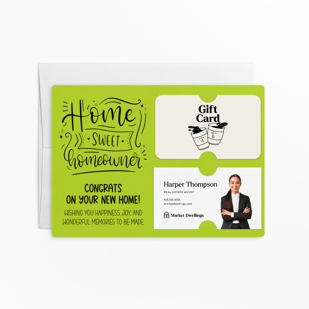 Set of "Home Sweet Homeowner Closing Day" Gift Card & Business Card Holder Mailer | Envelopes Included | M17-M008 Mailer Market Dwellings GREEN APPLE