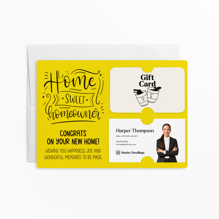 Set of "Home Sweet Homeowner Closing Day" Gift Card & Business Card Holder Mailer | Envelopes Included | M17-M008 Mailer Market Dwellings LEMON