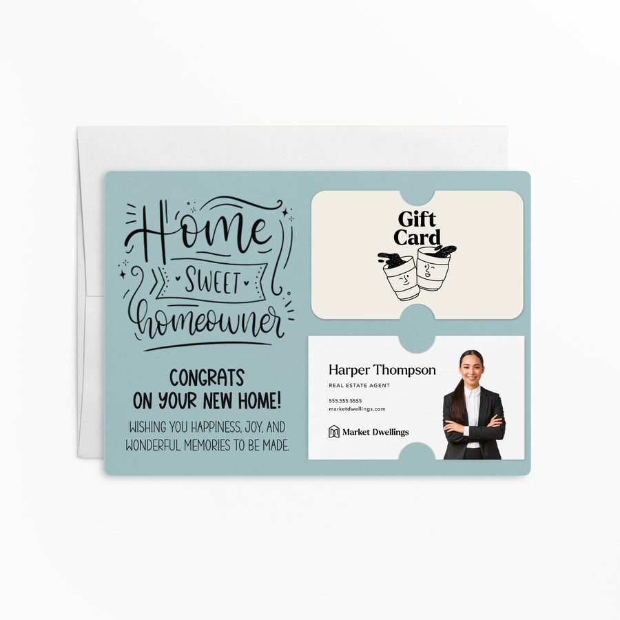 Set of "Home Sweet Homeowner Closing Day" Gift Card & Business Card Holder Mailer | Envelopes Included | M17-M008 Mailer Market Dwellings LIGHT BLUE