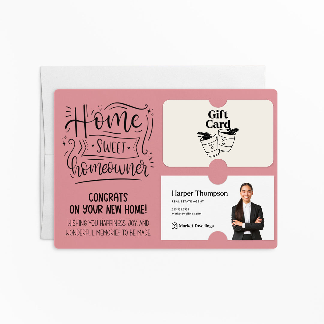 Set of "Home Sweet Homeowner Closing Day" Gift Card & Business Card Holder Mailer | Envelopes Included | M17-M008 Mailer Market Dwellings LIGHT PINK