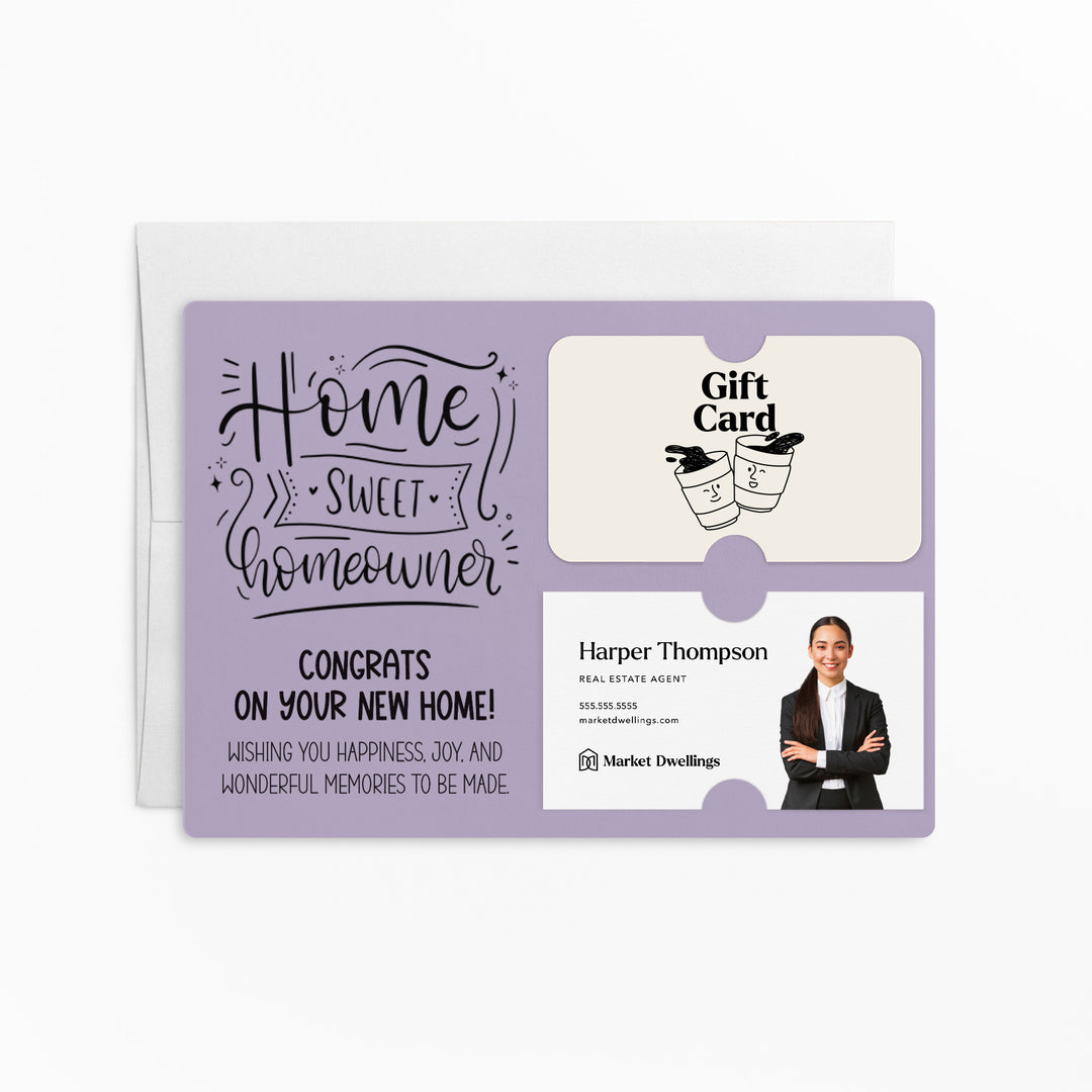 Set of "Home Sweet Homeowner Closing Day" Gift Card & Business Card Holder Mailer | Envelopes Included | M17-M008 Mailer Market Dwellings LIGHT PURPLE