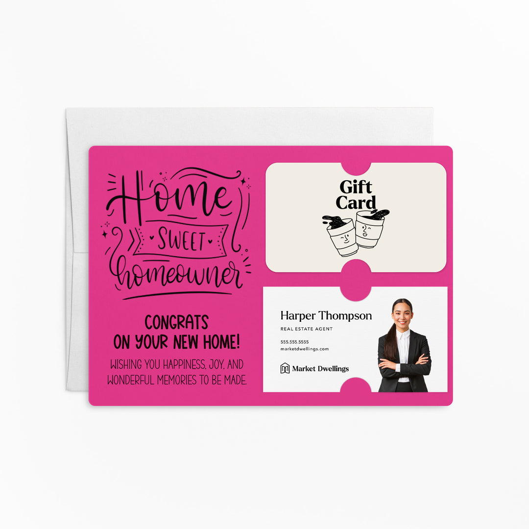 Set of "Home Sweet Homeowner Closing Day" Gift Card & Business Card Holder Mailer | Envelopes Included | M17-M008 Mailer Market Dwellings RAZZLE BERRY