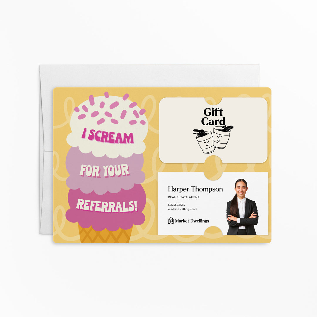 Set of I scream for your referrals! | Mailers | Envelopes Included | M177-M008-AB-STRAW Mailer Market Dwellings STRAW-YELLOW