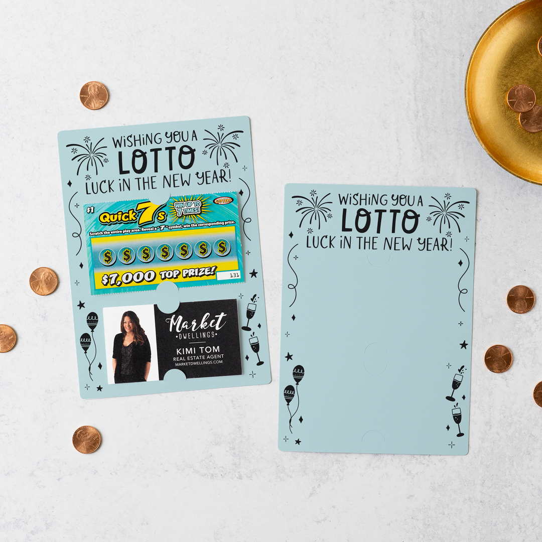 Set of Wishing You a LOTTO Luck in the New Year Scratch-Off Mailers | Envelopes Included | M18-M002 Mailer Market Dwellings LIGHT BLUE  