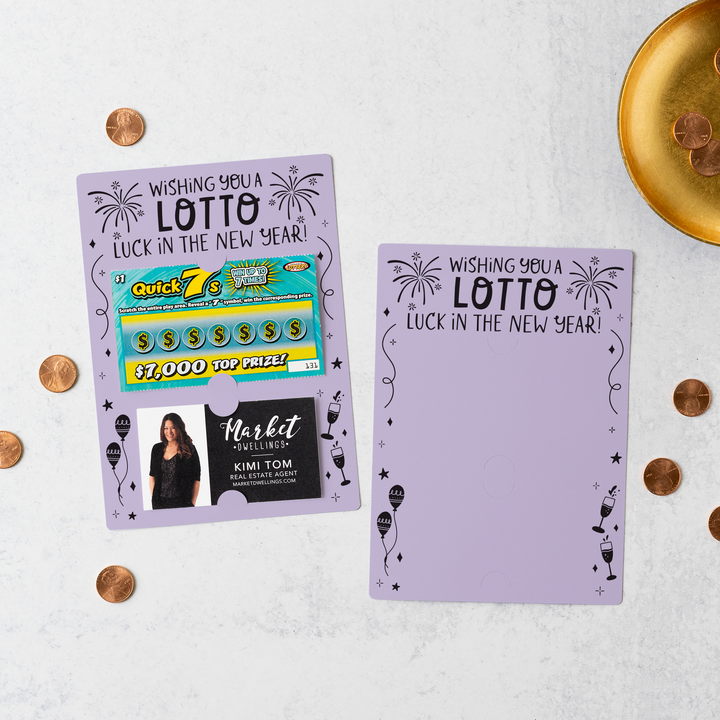 Set of Wishing You a LOTTO Luck in the New Year Scratch-Off Mailers | Envelopes Included | M18-M002 Mailer Market Dwellings LIGHT PURPLE  