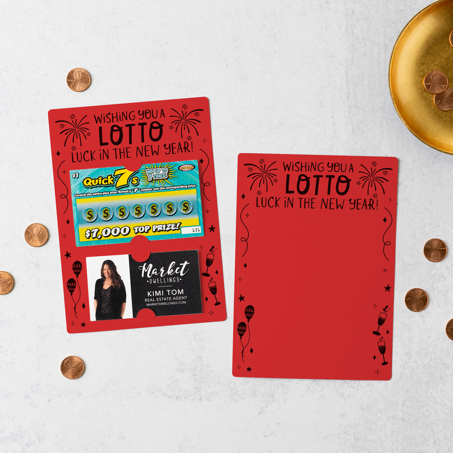 Set of Wishing You a LOTTO Luck in the New Year Scratch-Off Mailers | Envelopes Included | M18-M002 Mailer Market Dwellings SCARLET  
