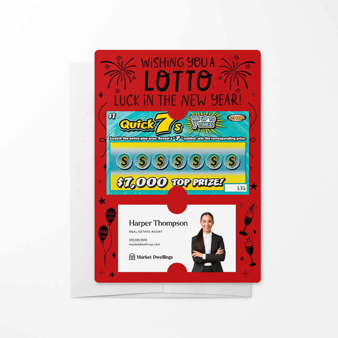 Set of Wishing You a LOTTO Luck in the New Year Lotto Mailers | Envelopes Included Mailer Market Dwellings SCARLET