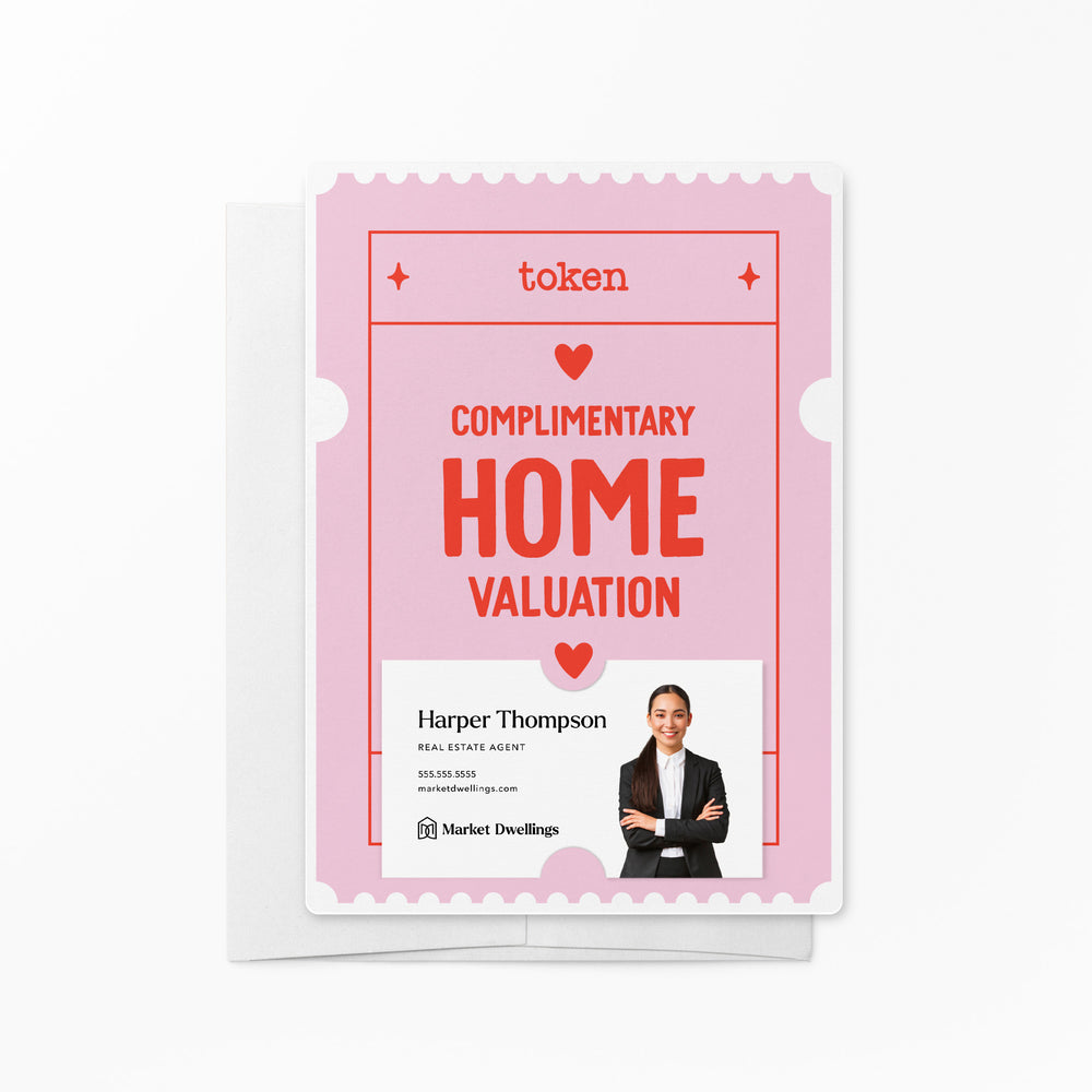 Complimentary Home Valuation Token | Real Estate Notecards with Envelopes Mailer Market Dwellings SOFT PINK 10