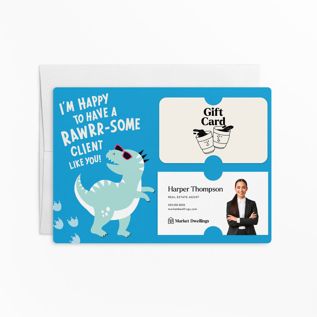 Set of I’m Happy to Have a RAWRR-some Client Like You! | Mailers | Envelopes Included | M185-M008-AB Mailer Market Dwellings BRIGHT BLUE