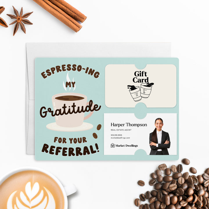 Set of Espresso-ing My Gratitude for Your Referral! | Mailers | Envelopes Included | M187-M008 Mailer Market Dwellings