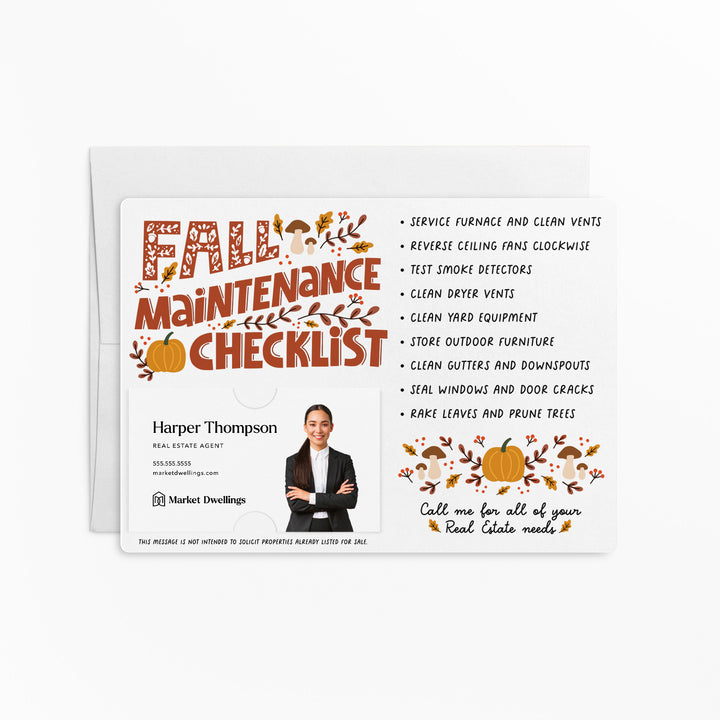 Hello Autumn Real Estate Fall Maintenance Checklist | Envelopes Included | M19-M004 Mailer Market Dwellings