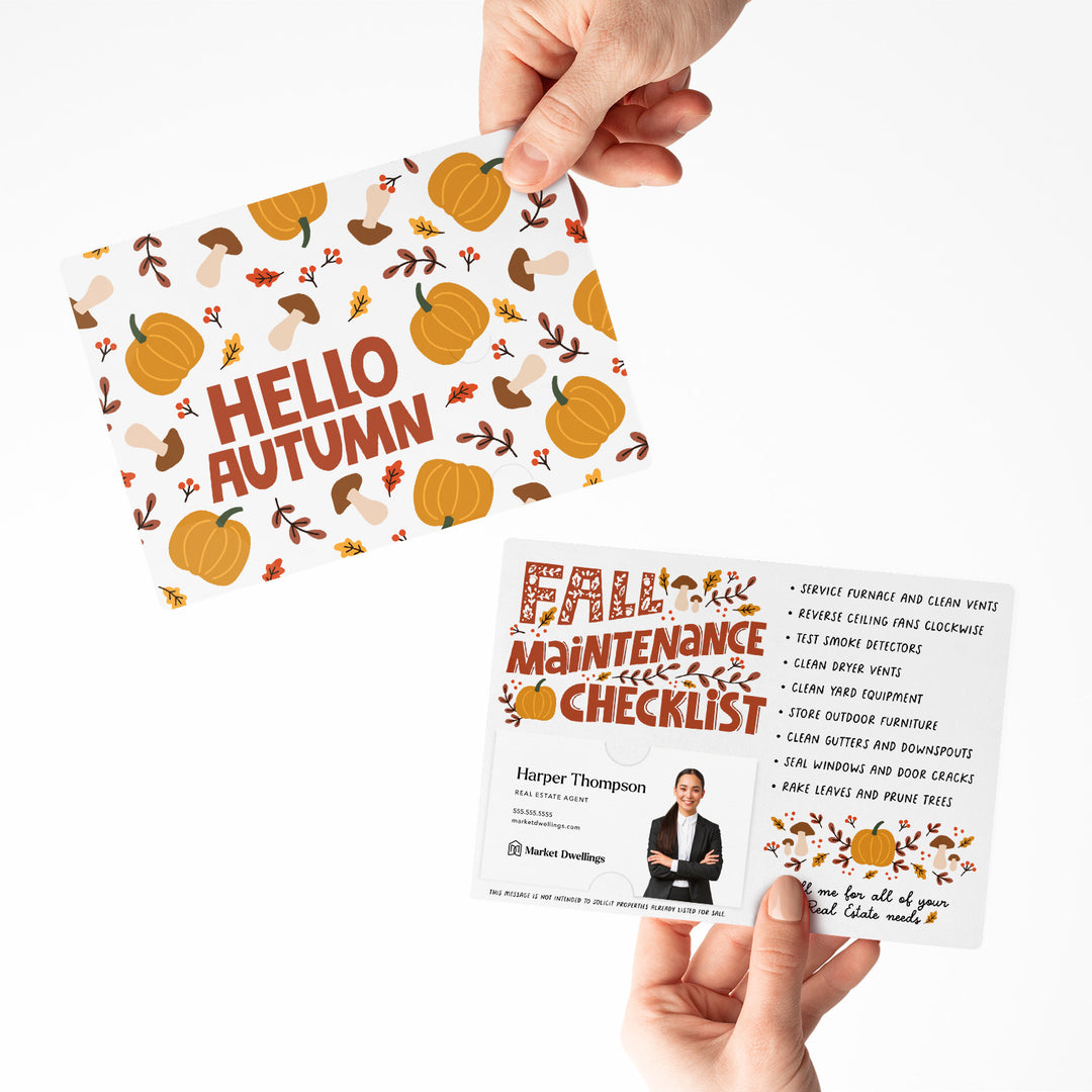 Hello Autumn Real Estate Fall Maintenance Checklist | Envelopes Included | M19-M004 Mailer Market Dwellings