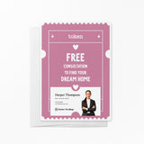 Free Consultation To Find Your Dream Home | Real Estate Notecards with Envelopes Mailer Market Dwellings PURPLE 10