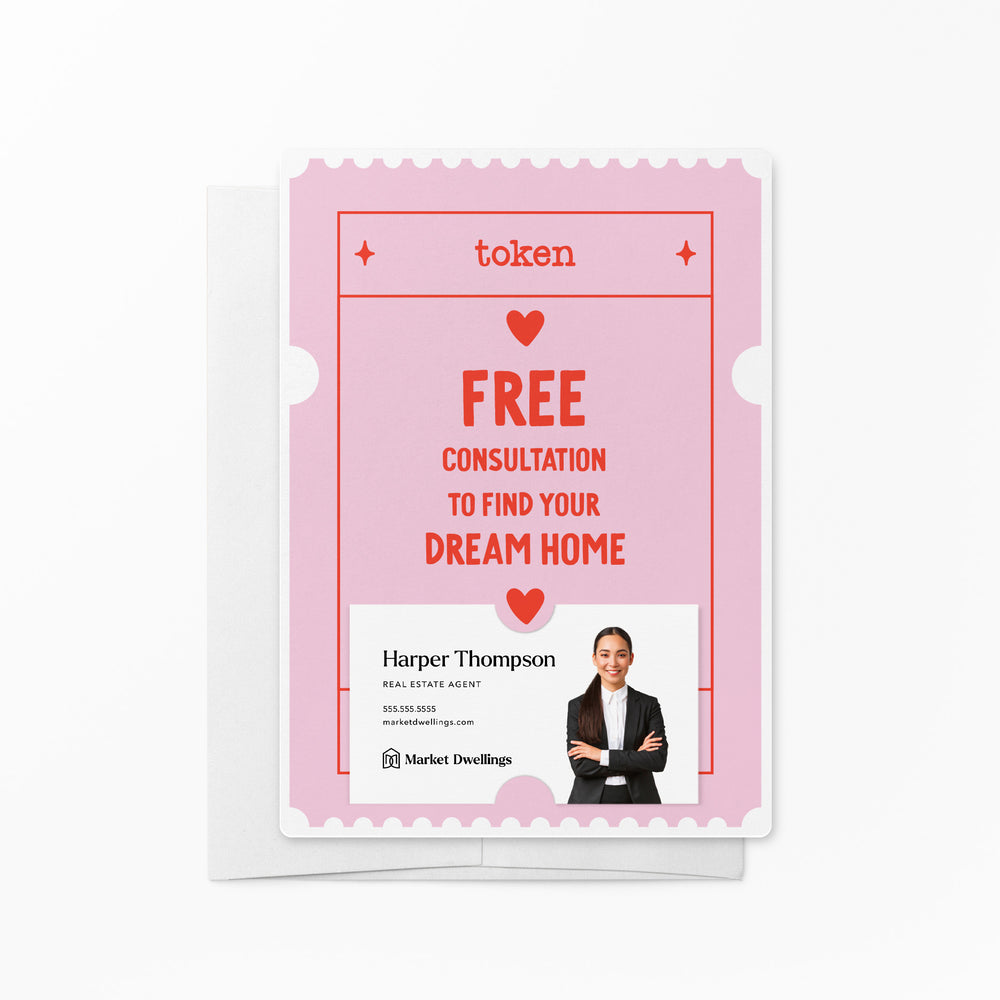 Free Consultation To Find Your Dream Home | Real Estate Notecards with Envelopes Mailer Market Dwellings SOFT PINK 10