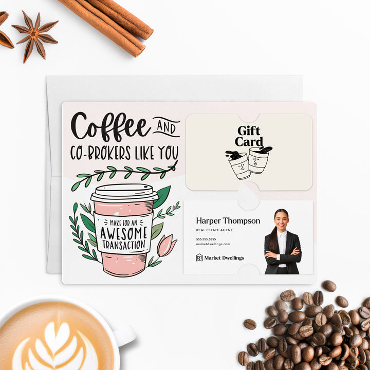 Set of "Coffee & Co-Brokers Like You Make For An Awesome Transaction" Gift Card & Business Card Holder Mailer | Envelopes Included | M19-M008 Mailer Market Dwellings