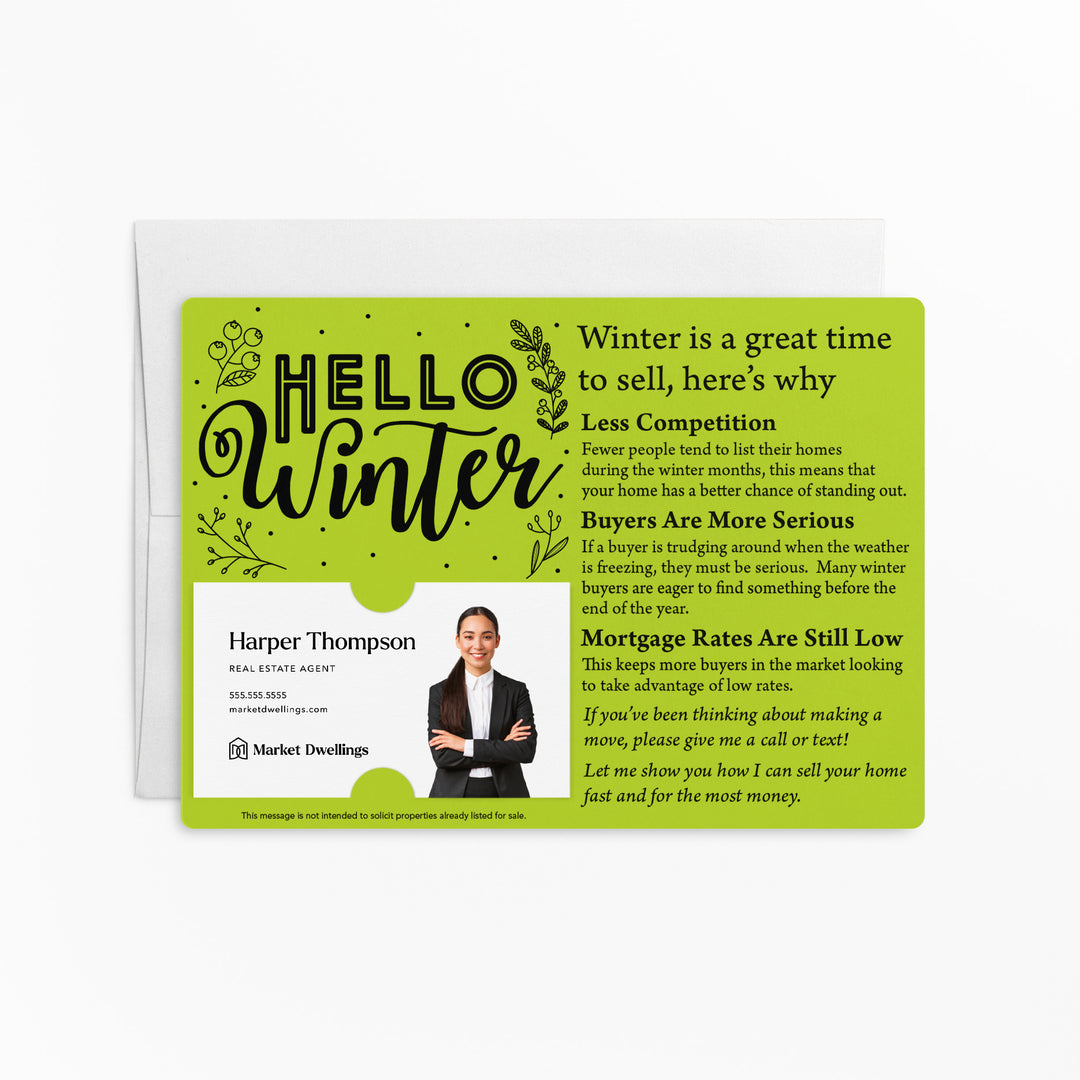 Set of "Hello Winter" Seasonal Mailer | Envelopes Included | M2-M004 Mailer Market Dwellings GREEN APPLE