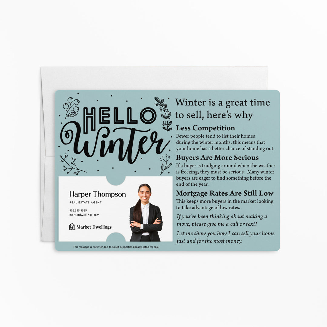 Set of "Hello Winter" Seasonal Mailer | Envelopes Included | M2-M004 Mailer Market Dwellings LIGHT BLUE