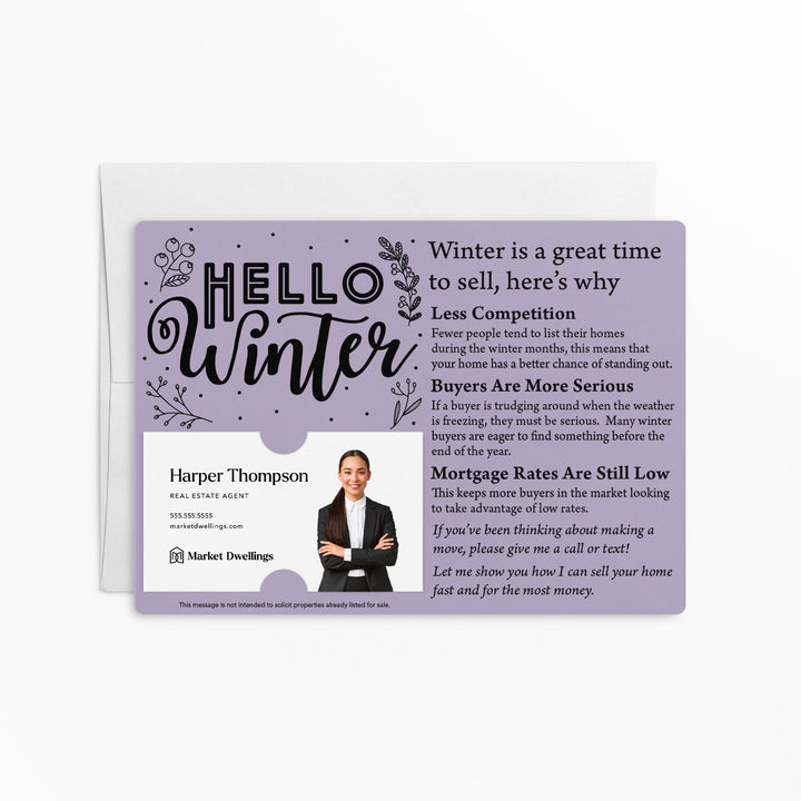 Set of "Hello Winter" Seasonal Mailer | Envelopes Included | M2-M004 Mailer Market Dwellings LIGHT PURPLE