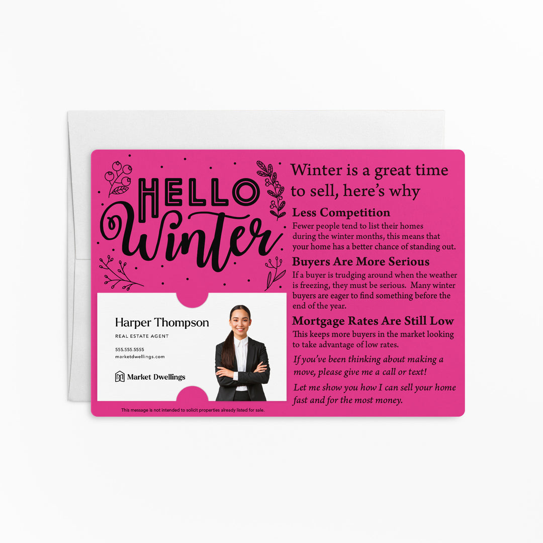 Set of "Hello Winter" Seasonal Mailer | Envelopes Included | M2-M004 Mailer Market Dwellings RAZZLE BERRY