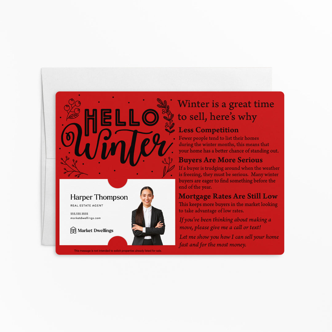 Set of "Hello Winter" Seasonal Mailer | Envelopes Included | M2-M004 Mailer Market Dwellings SCARLET