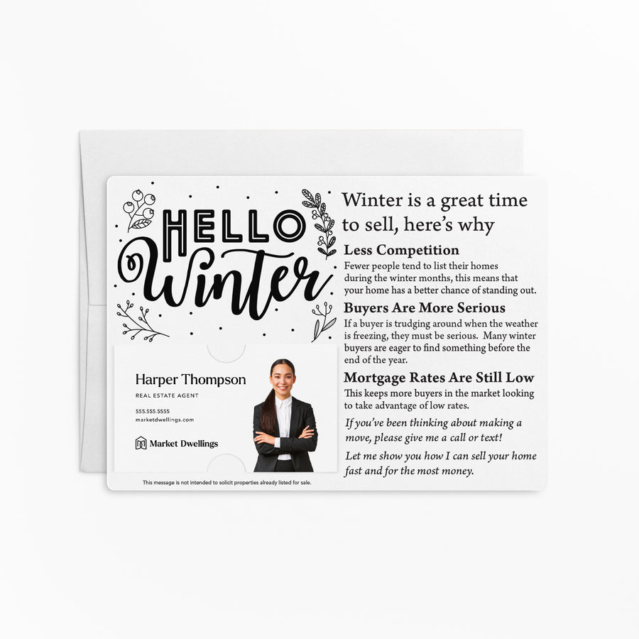 Set of "Hello Winter" Seasonal Mailer | Envelopes Included | M2-M004 Mailer Market Dwellings WHITE