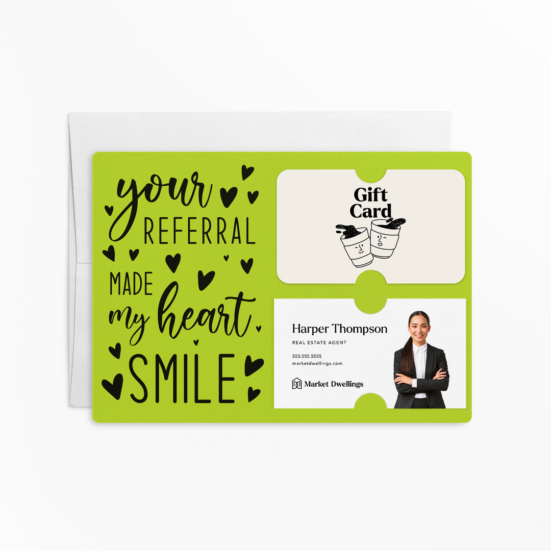 Set of "Your Referral Made My Heart Smile" Gift Card & Business Card Holder Mailer | Envelopes Included | M2-M008 Mailer Market Dwellings GREEN APPLE