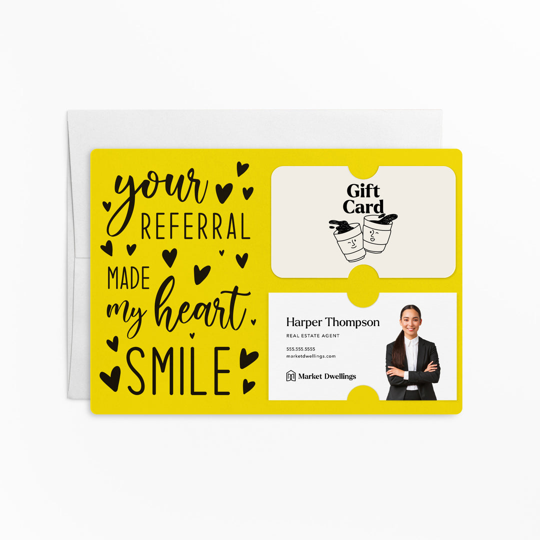 Set of "Your Referral Made My Heart Smile" Gift Card & Business Card Holder Mailer | Envelopes Included | M2-M008 Mailer Market Dwellings LEMON