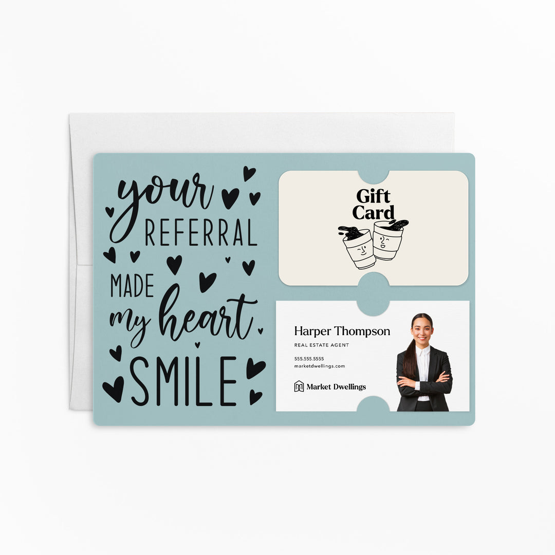 Set of "Your Referral Made My Heart Smile" Gift Card & Business Card Holder Mailer | Envelopes Included | M2-M008 Mailer Market Dwellings LIGHT BLUE