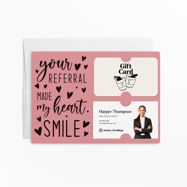 Set of "Your Referral Made My Heart Smile" Gift Card & Business Card Holder Mailer | Envelopes Included | M2-M008 Mailer Market Dwellings LIGHT PINK