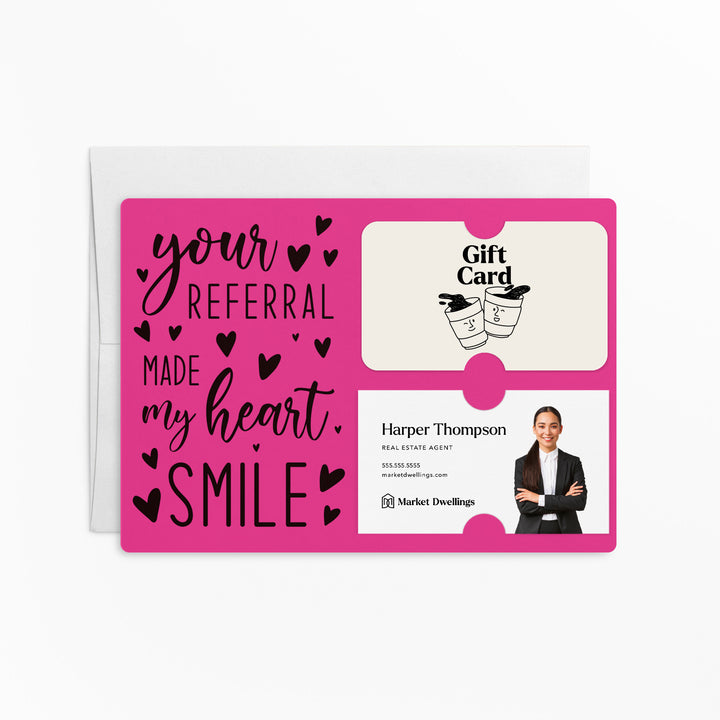 Set of "Your Referral Made My Heart Smile" Gift Card & Business Card Holder Mailer | Envelopes Included | M2-M008 Mailer Market Dwellings RAZZLE BERRY