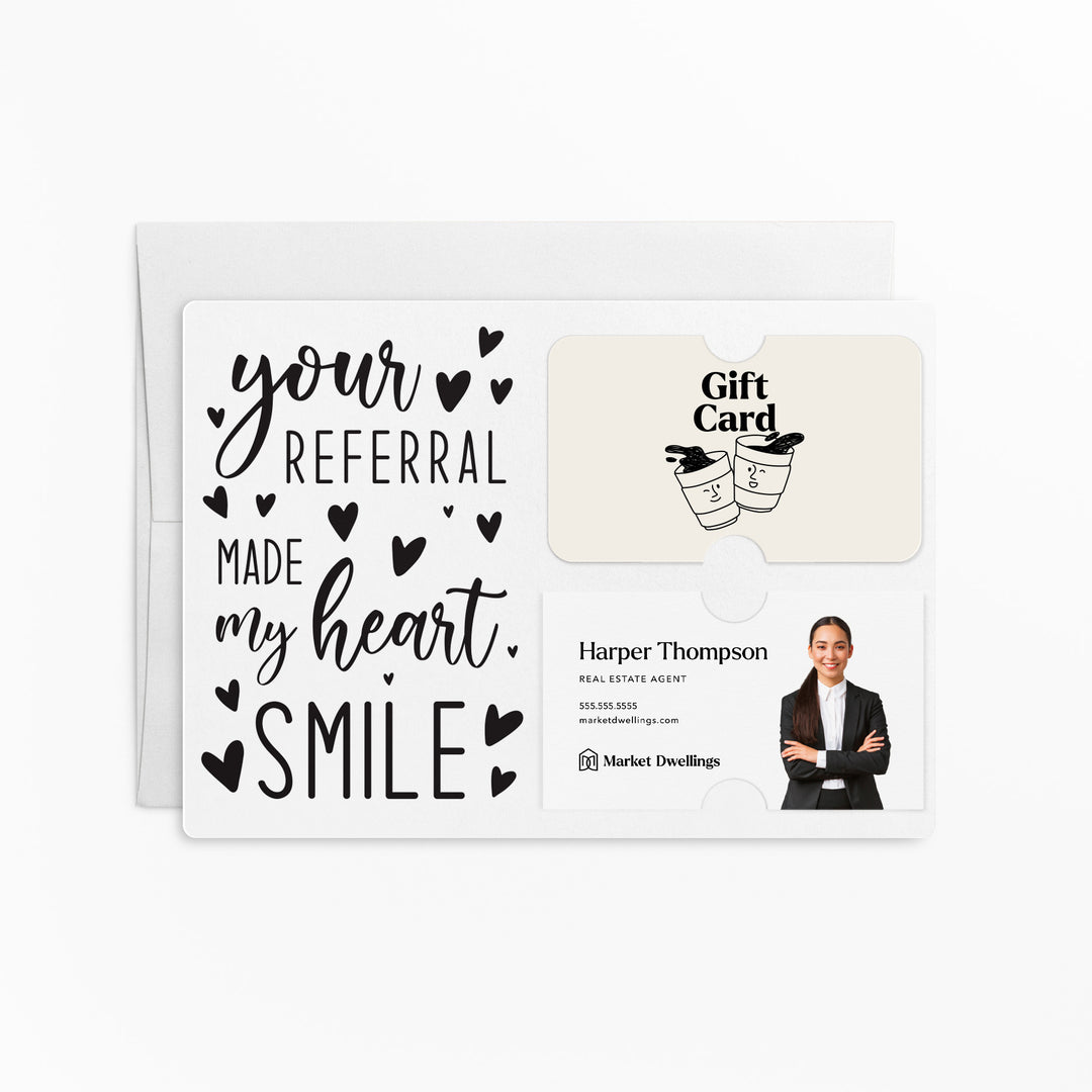 Set of "Your Referral Made My Heart Smile" Gift Card & Business Card Holder Mailer | Envelopes Included | M2-M008