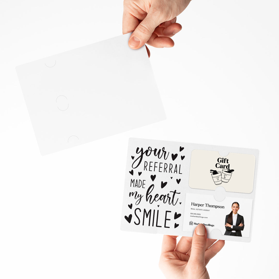 Set of "Your Referral Made My Heart Smile" Gift Card & Business Card Holder Mailer | Envelopes Included | M2-M008