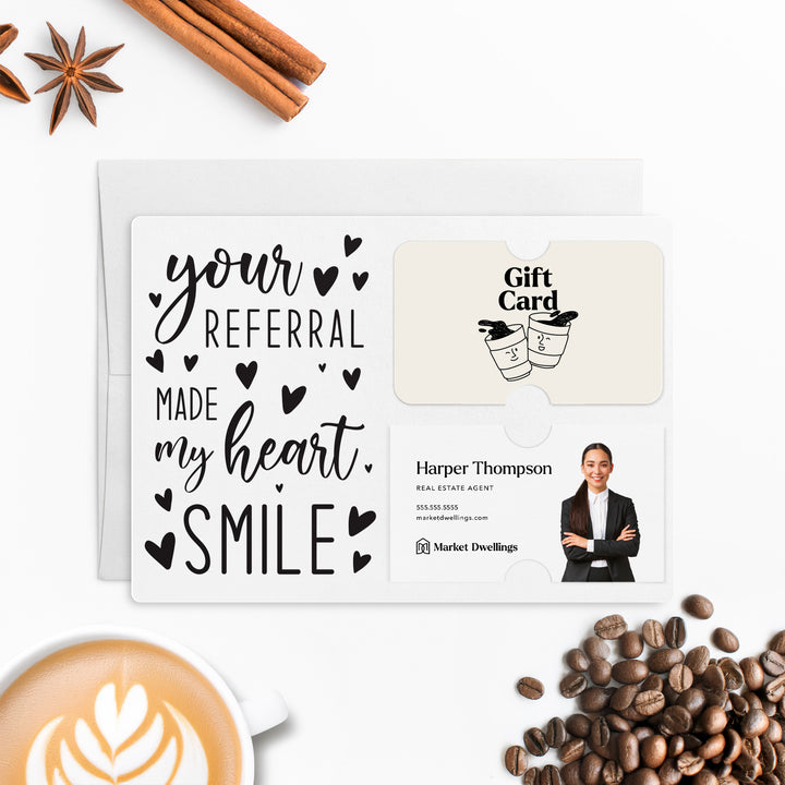 Set of "Your Referral Made My Heart Smile" Gift Card & Business Card Holder Mailer | Envelopes Included | M2-M008