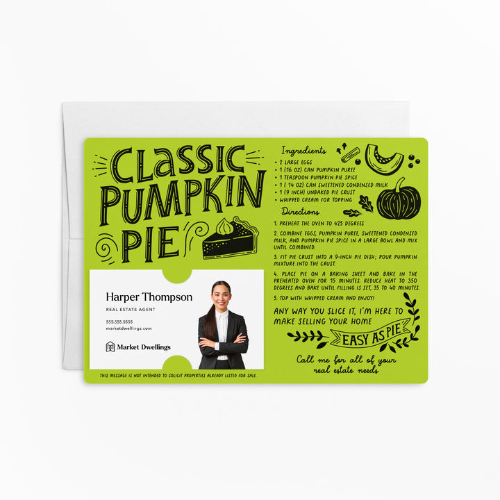 Set of Classic Pumpkin Pie Recipe Mailers | Real Estate | Envelopes Included | M20-M004 Mailer Market Dwellings GREEN APPLE