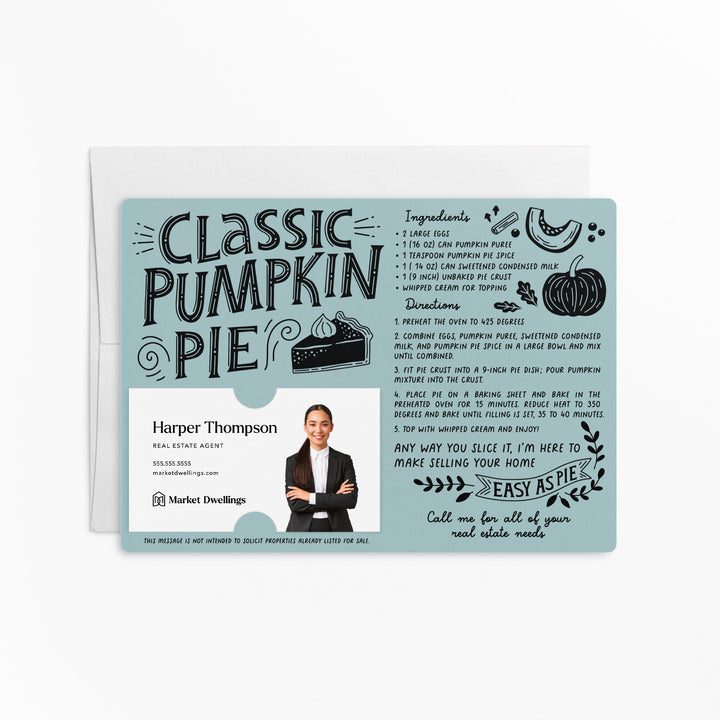 Set of Classic Pumpkin Pie Recipe Mailers | Real Estate | Envelopes Included | M20-M004 Mailer Market Dwellings LIGHT BLUE