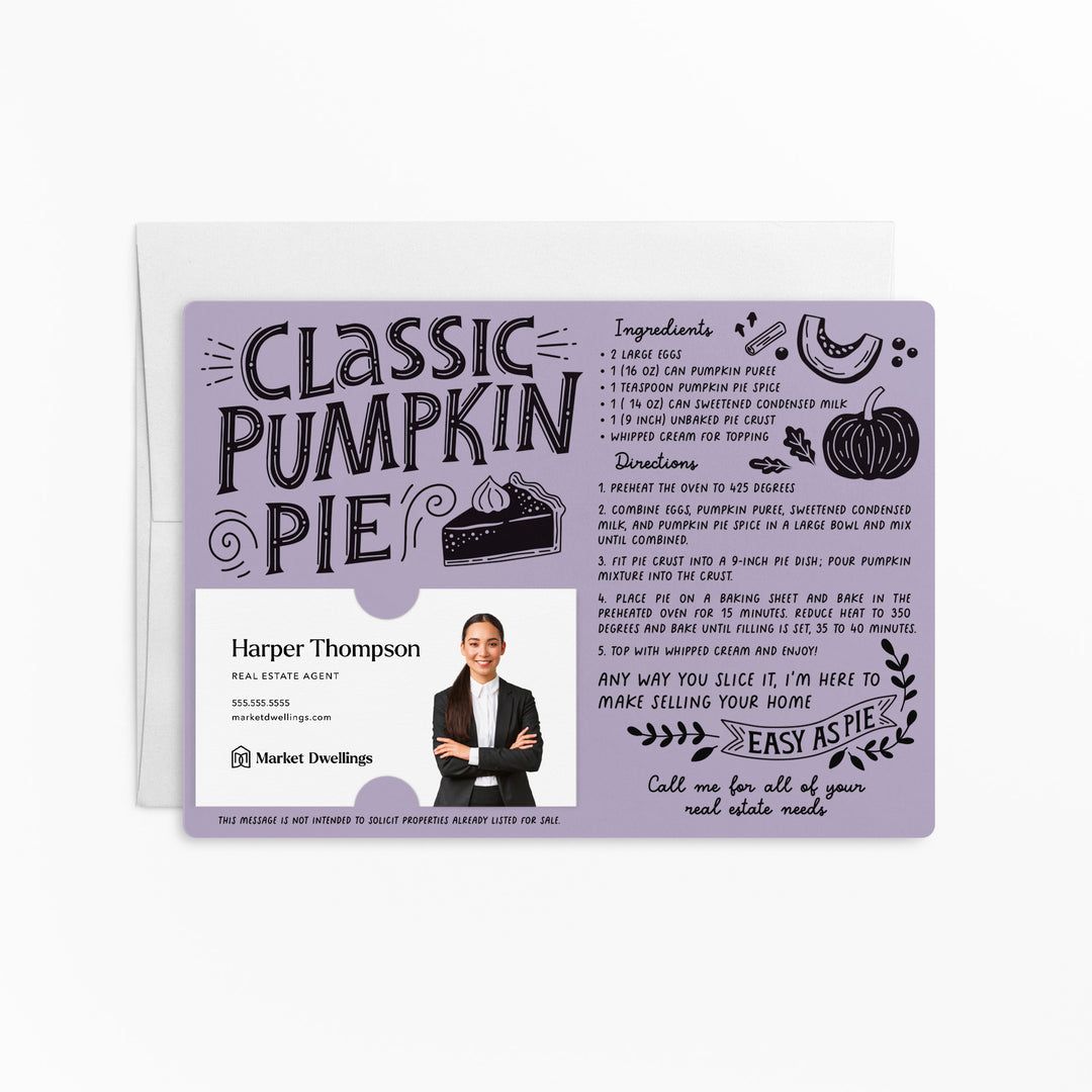 Set of Classic Pumpkin Pie Recipe Mailers | Real Estate | Envelopes Included | M20-M004 Mailer Market Dwellings LIGHT PURPLE