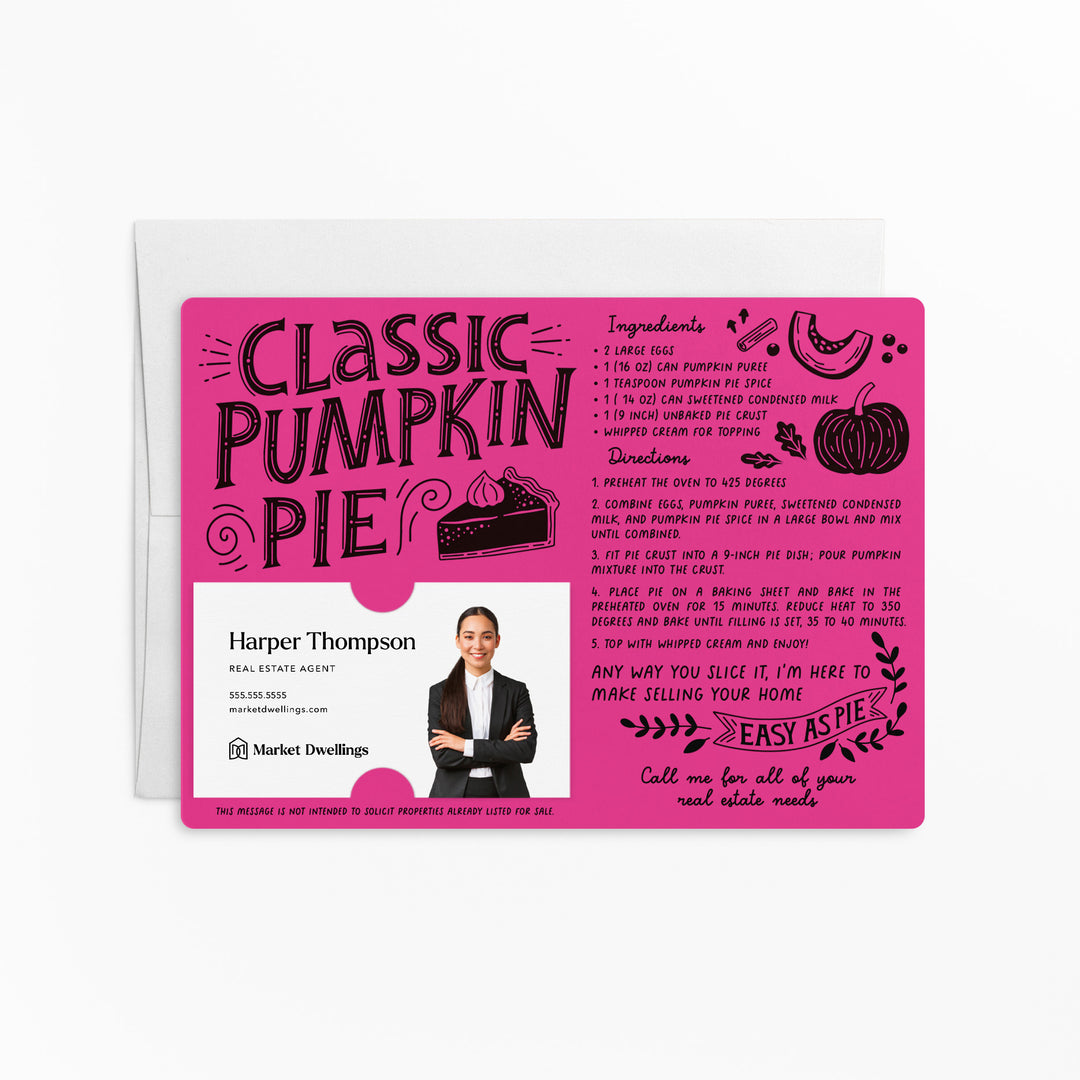 Set of Classic Pumpkin Pie Recipe Mailers | Real Estate | Envelopes Included | M20-M004 Mailer Market Dwellings RAZZLE BERRY