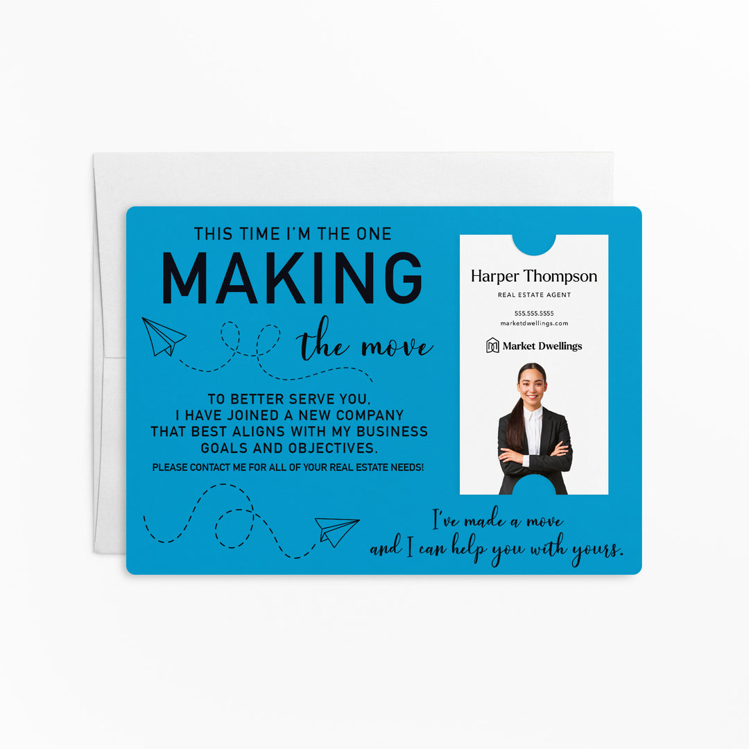 For Vertical Business Cards | Set of "This Time I'm the One Making the Move" Mailer | Envelopes Included | M20-M005 Mailer Market Dwellings ARCTIC