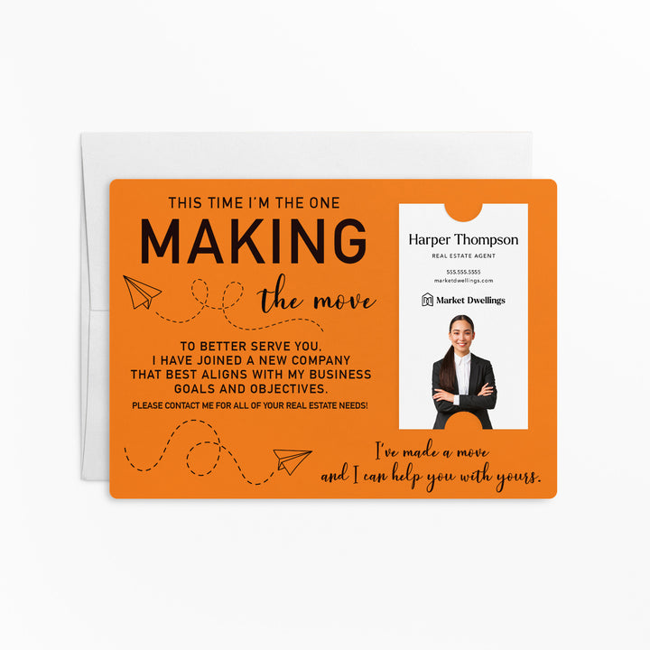 For Vertical Business Cards | Set of "This Time I'm the One Making the Move" Mailer | Envelopes Included | M20-M005 Mailer Market Dwellings CARROT